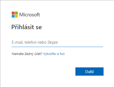 Přihlašovací obrazovka do Microsoft účtu